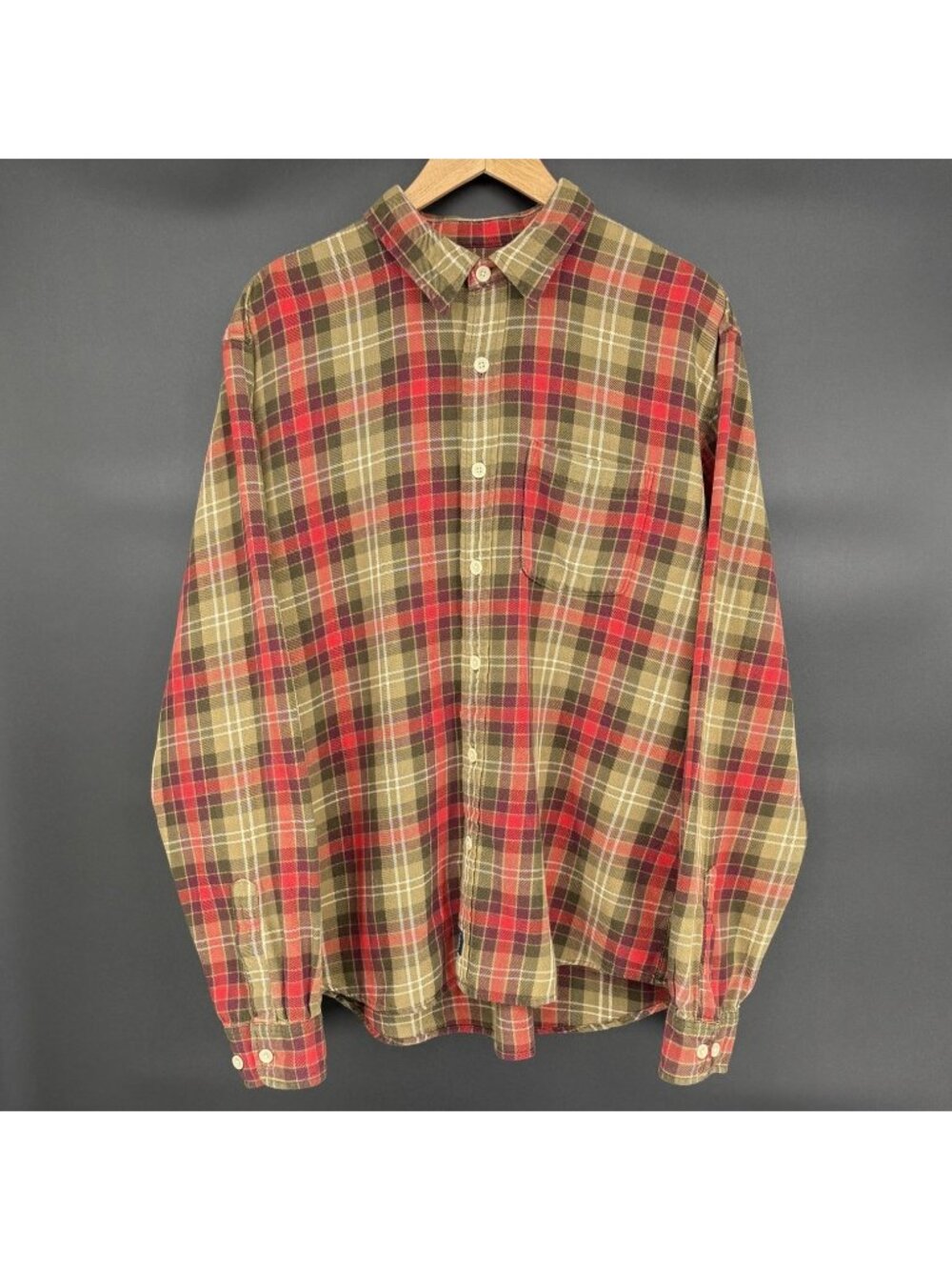 Vintage Abercrombie & Fitch Mens Plaid Button Up Shirt L Red Green Cotton Y2k
